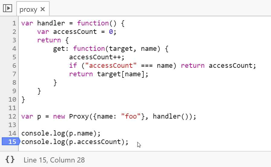 Hovering over Proxy properties evaluates their handler