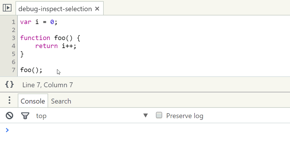 Selecting a function call evaluates the function
